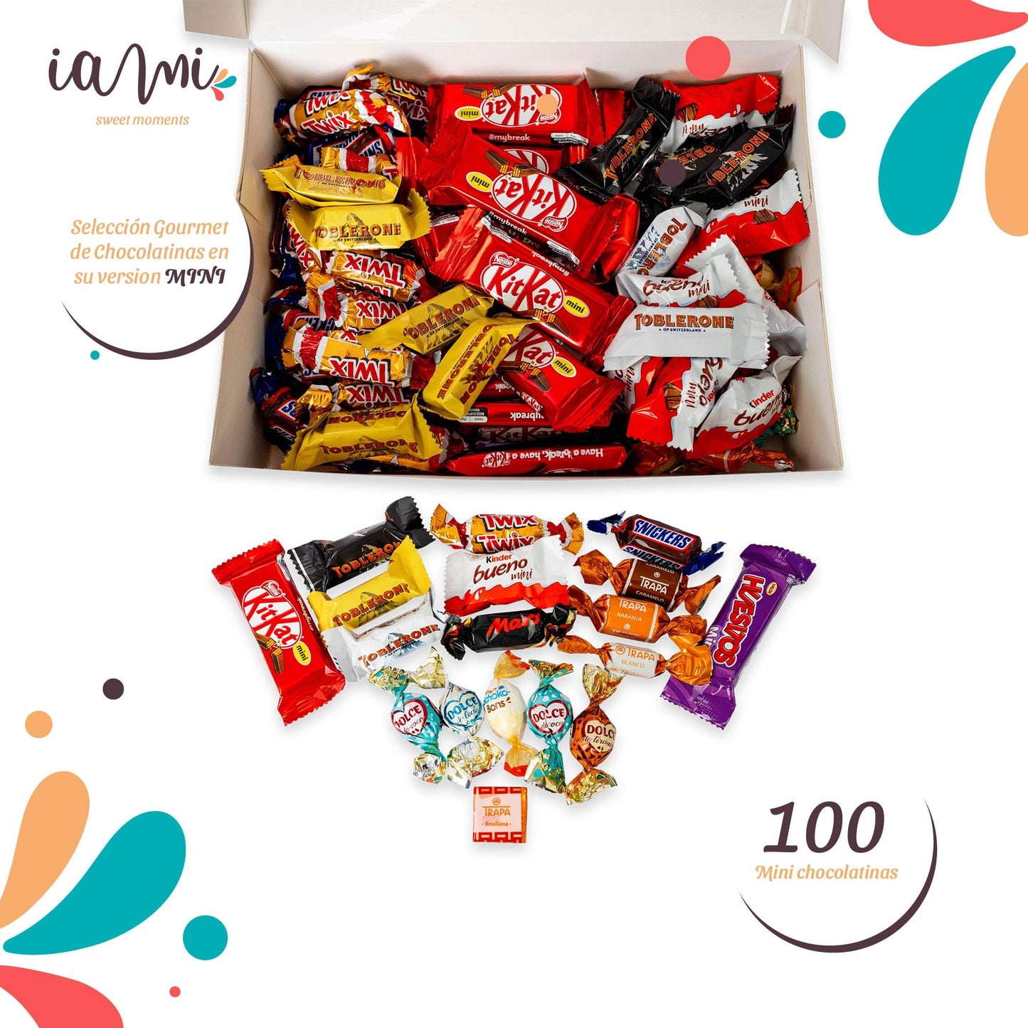 Surtido de Mini Chocolates de 100 Unidades (Kit Kat, Toblerone, Kinder Bueno, Twix...)