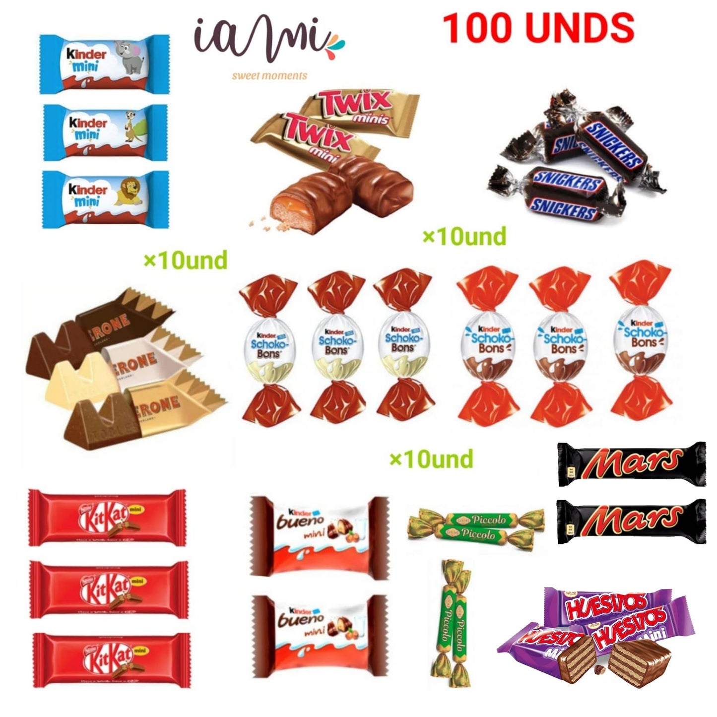 Surtido de Mini Chocolates de 100 Unidades (Kit Kat, Toblerone, Kinder Bueno, Twix...)