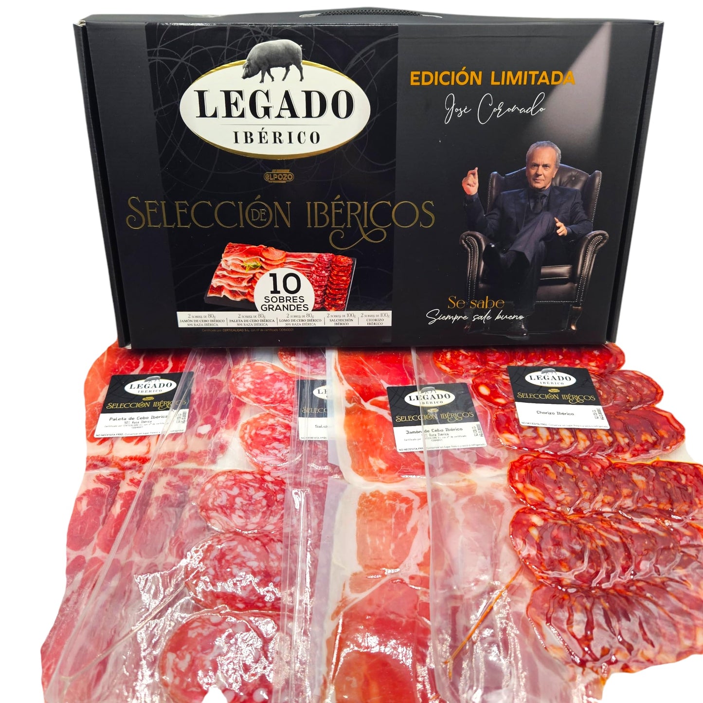 Maletin Seleccion de Ibericos - Jamon Iberico + Embutidos - Legado Iberico - 8 Sobres Loncheados - Edicion Especial Jose Coronado - El Pozo